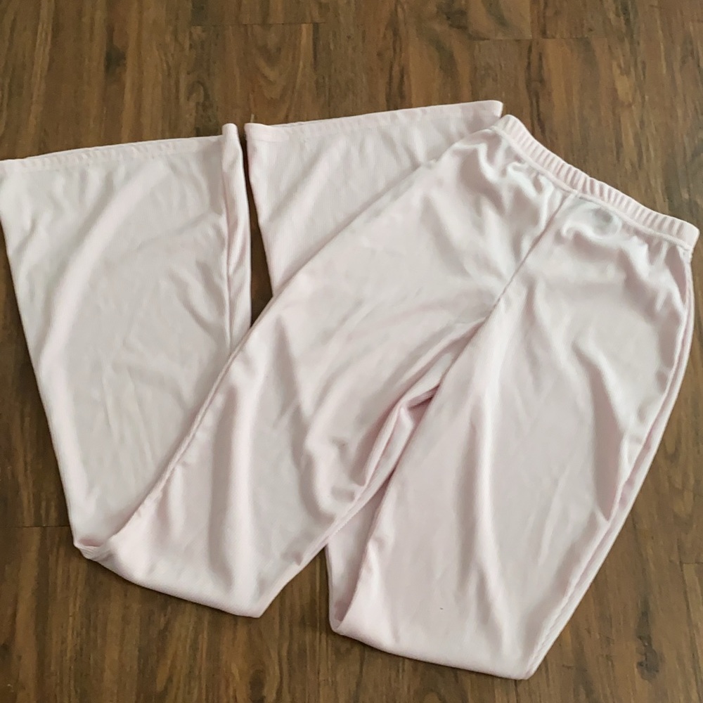 pink high waisted flared pants